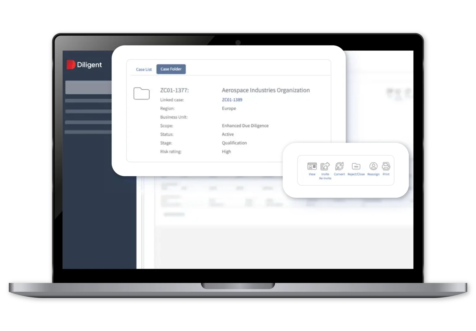 Diligent genera informes detallados de riesgos de terceros.